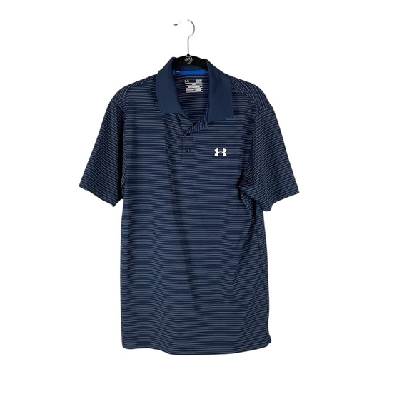 Under Armour HeatGear Striped Polo Shirt Navy Blue Size Small Loose Fit 1250196 - Picture 1 of 6